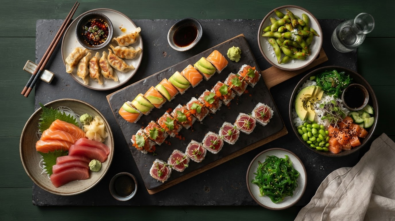 Selection of fresh sushi, sashimi and rolls at Yori Japanese Fusion